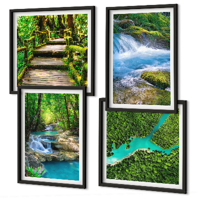 Ensemble de 4 tableaux Forêts verdoyantes, eaux cristallines