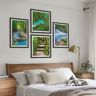 Ensemble de 4 tableaux Forêts verdoyantes, eaux cristallines
