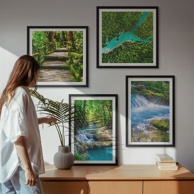 Ensemble de 4 tableaux Forêts verdoyantes, eaux cristallines