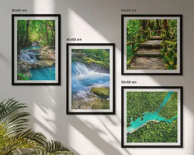 Ensemble de 4 tableaux représentant des forêts verdoyantes et des eaux cristallines
