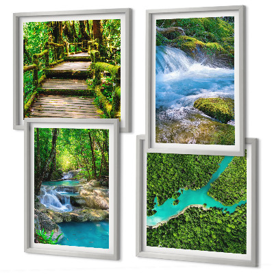 Ensemble de 4 tableaux Forêts verdoyantes, eaux cristallines