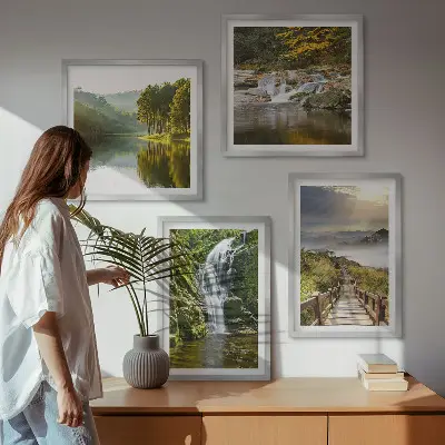 Polyptyque 2 cadres représentant des montagnes et des nuages en automne