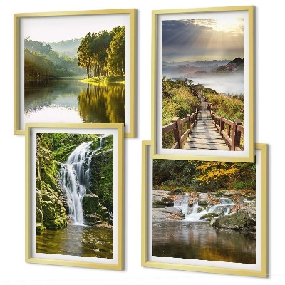 Polyptyque z cadres Cascades montagnes nuages ​​automne