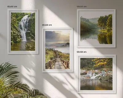 Polyptyque 2 cadres représentant des montagnes et des nuages en automne