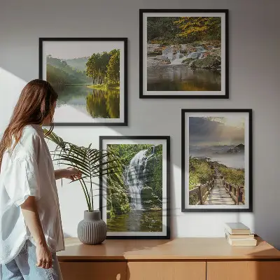 Polyptyque 2 cadres représentant des montagnes et des nuages en automne