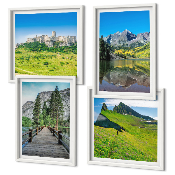 Ensemble de 4 tableaux Des collines verdoyantes avec un château