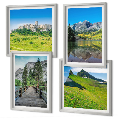 Ensemble de 4 tableaux Des collines verdoyantes avec un château