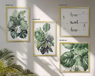 Tableau polyptyque 3 cadres motif d'aquarelle de feuilles tropicales vertes ensemble de 3 cadres à motif d'aquarelle de feuilles tropicales vertes