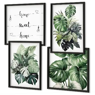 Tableau polyptyque 3 cadres motif d'aquarelle de feuilles tropicales vertes ensemble de 3 cadres à motif d'aquarelle de feuilles tropicales vertes