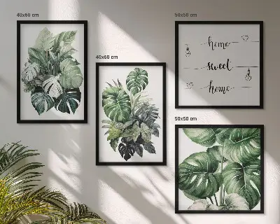 Tableau polyptyque 3 cadres motif d'aquarelle de feuilles tropicales vertes ensemble de 3 cadres à motif d'aquarelle de feuilles tropicales vertes