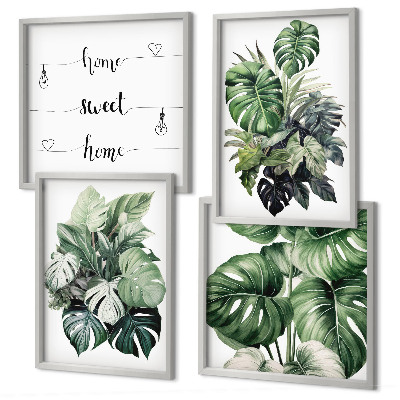 Polyptyque z cadres Aquarelle de feuilles tropicales vertes