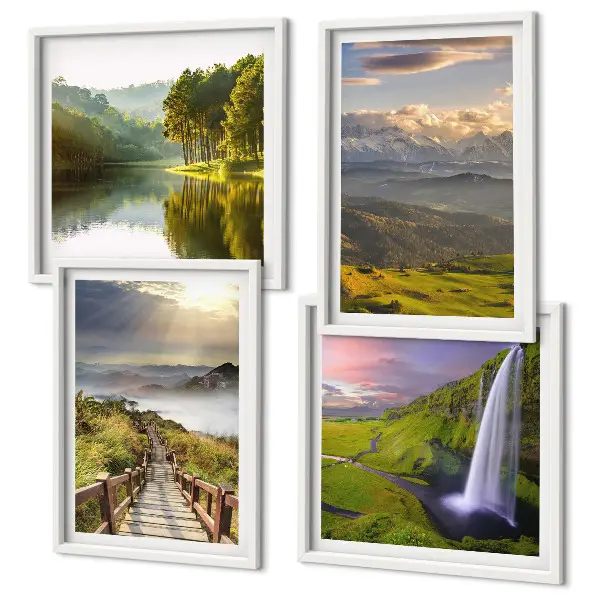 Ensemble de 4 tableaux paysages de montagne avec cascade