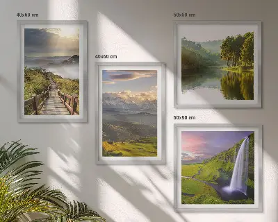 Ensemble de 4 tableaux paysages de montagne avec cascade