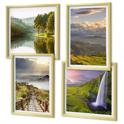 Ensemble de 4 tableaux paysages de montagne avec cascade