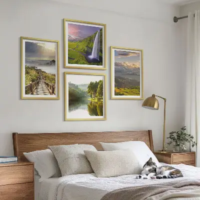 Ensemble de 4 tableaux paysages de montagne avec cascade