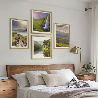 Ensemble de 4 tableaux Paysages de montagne cascade