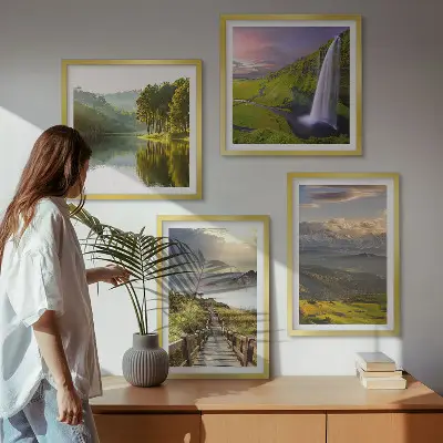 Ensemble de 4 tableaux paysages de montagne avec cascade