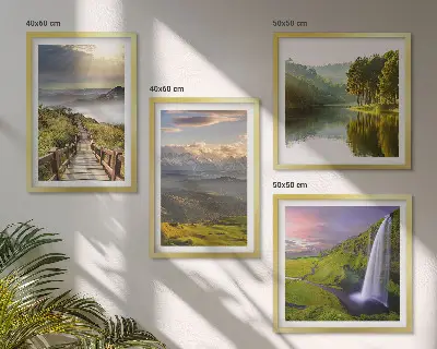 Ensemble de 4 tableaux paysages de montagne avec cascade