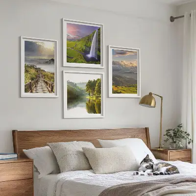 Ensemble de 4 tableaux paysages de montagne avec cascade