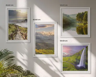 Ensemble de 4 tableaux paysages de montagne avec cascade