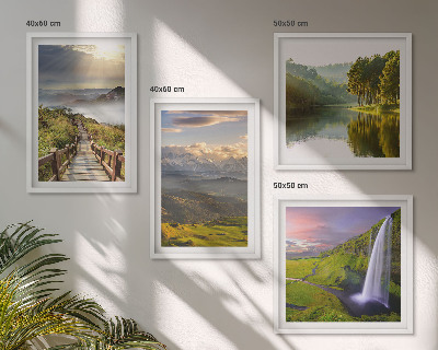Ensemble de 4 tableaux Paysages de montagne cascade
