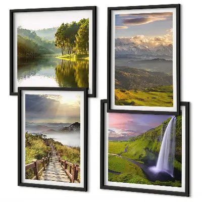 Ensemble de 4 tableaux paysages de montagne avec cascade