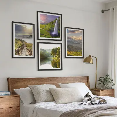 Ensemble de 4 tableaux paysages de montagne avec cascade