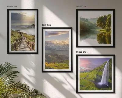 Ensemble de 4 tableaux paysages de montagne avec cascade