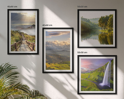 Ensemble de 4 tableaux Paysages de montagne cascade