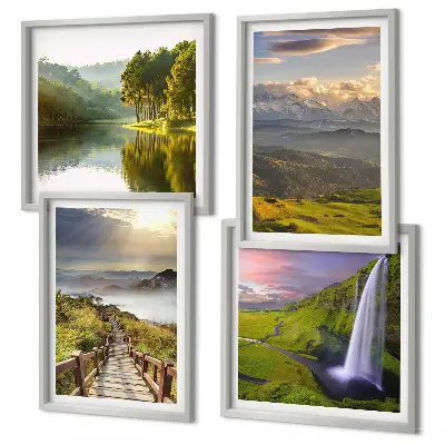 Ensemble de 4 tableaux paysages de montagne avec cascade
