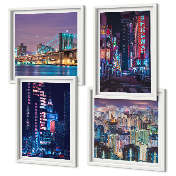 Polyptyque z cadres Villes nocturnes illuminées au néon
