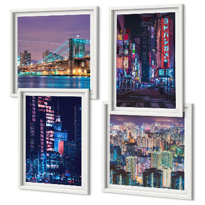 Polyptyque z cadres Villes nocturnes illuminées au néon