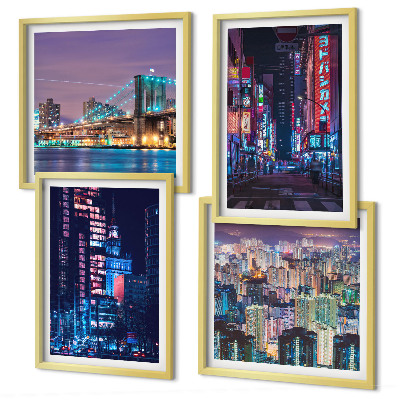Polyptyque z cadres Villes nocturnes illuminées au néon