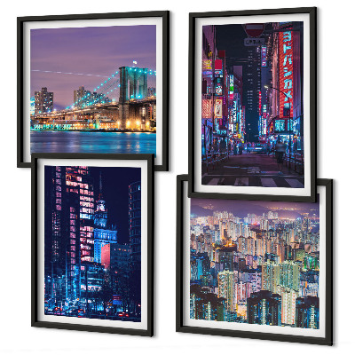 Polyptyque z cadres Villes nocturnes illuminées au néon