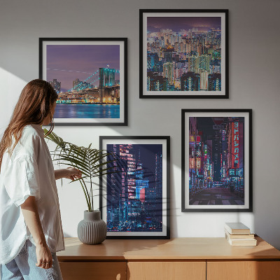 Polyptyque z cadres Villes nocturnes illuminées au néon