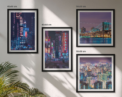 Polyptyque z cadres Villes nocturnes illuminées au néon