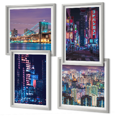 Polyptyque z cadres Villes nocturnes illuminées au néon
