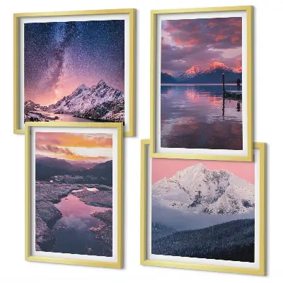 Ensemble de 4 tableaux représentant des paysages magnifiques avec des montagnes et de l'eau
