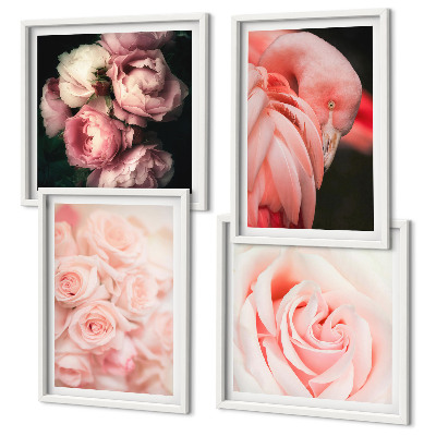 Mur de tableaux Flamants roses pastel