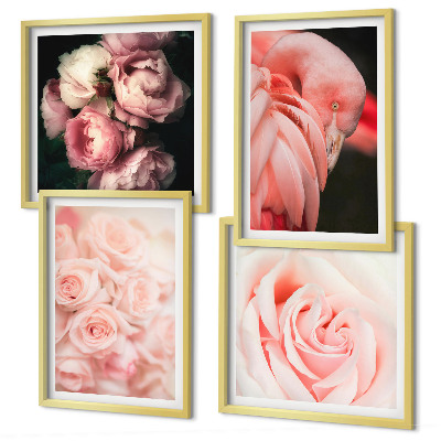 Mur de tableaux Flamants roses pastel