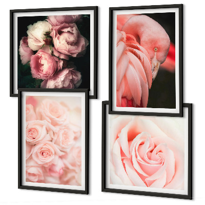 Mur de tableaux Flamants roses pastel