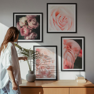 Mur de tableaux Flamants roses pastel