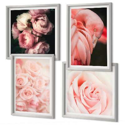 Mur de tableaux Flamants roses pastel