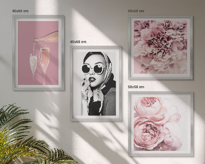 Ensemble de 4 tableaux Fleurs pivoines roses élégance