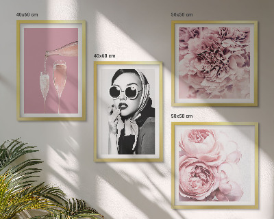 Ensemble de 4 tableaux Fleurs pivoines roses élégance