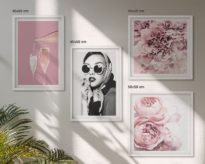 Ensemble de 4 tableaux Fleurs pivoines roses élégance