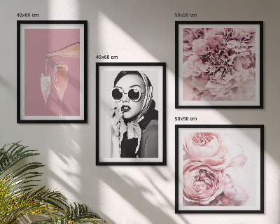 Ensemble de 4 tableaux Fleurs pivoines roses élégance