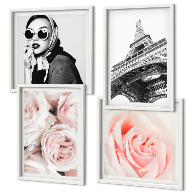 Mur de tableaux Le portrait d'une femme par eiffel, avec des roses