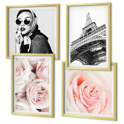 Mur de tableaux Le portrait d'une femme par eiffel, avec des roses