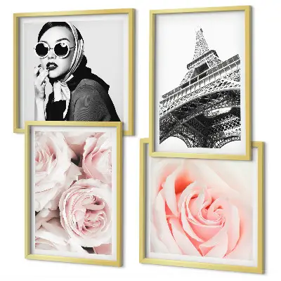 Mur de tableaux portrait d'une femme par Eiffel avec des roses